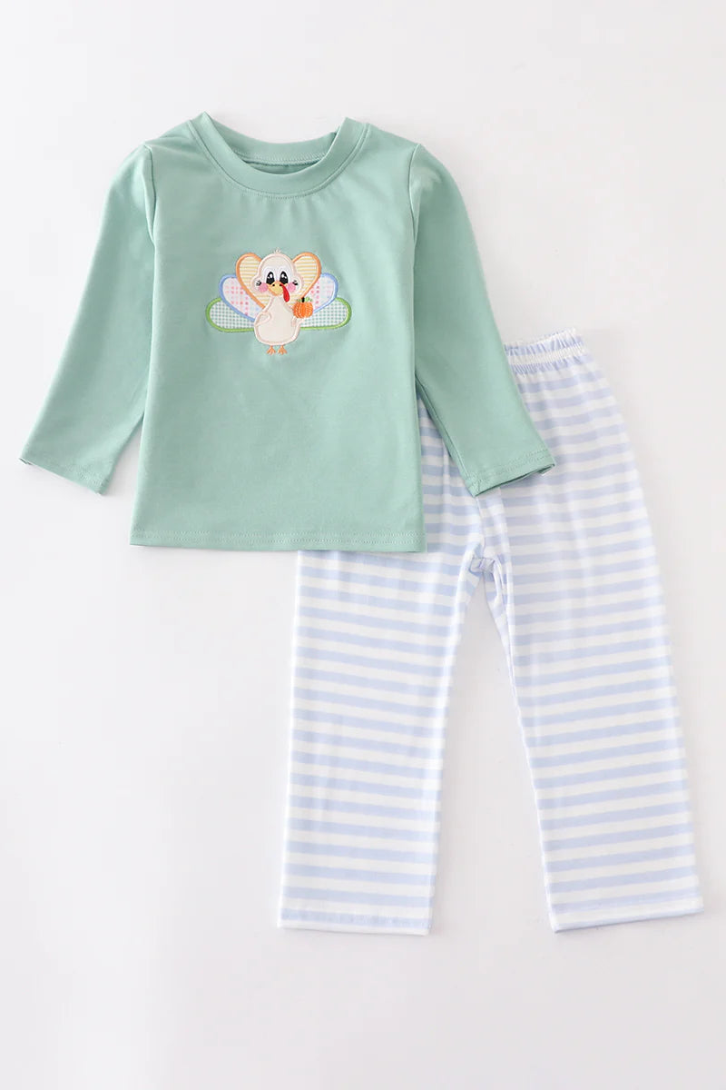 Green Striped Turkey Boy Set