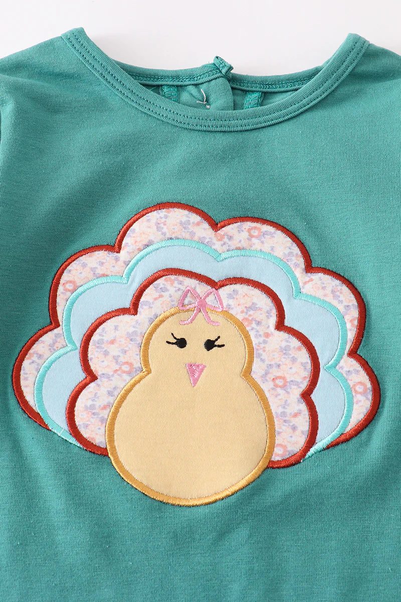 Teal Turkey Applique Romper