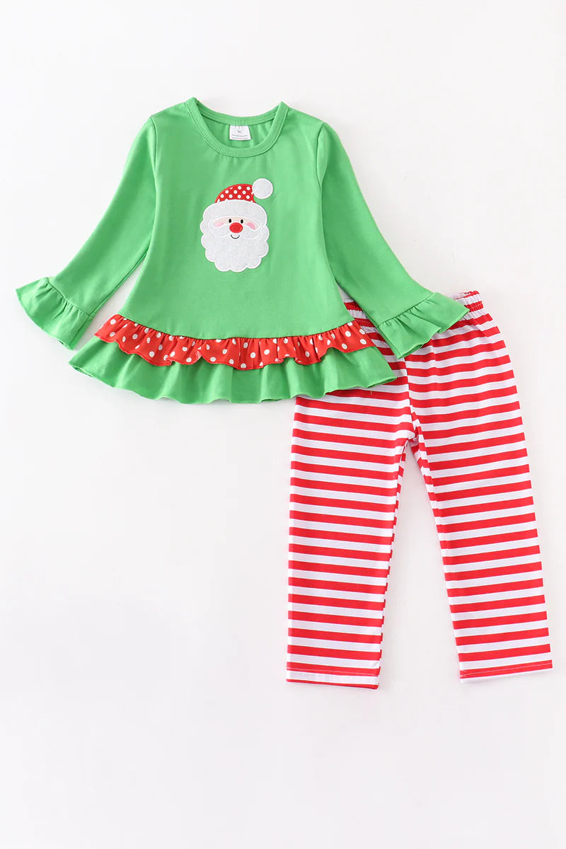 Red Striped Ruffle Santa Applique Girl Set