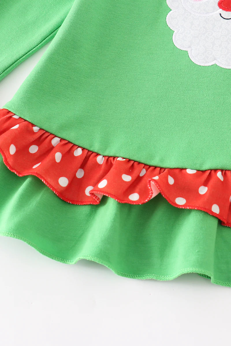 Red Striped Ruffle Santa Applique Girl Set