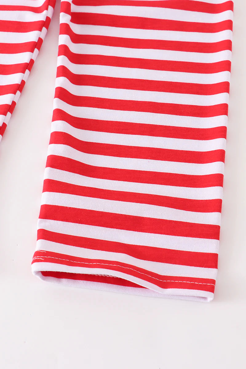 Red Striped Ruffle Santa Applique Girl Set