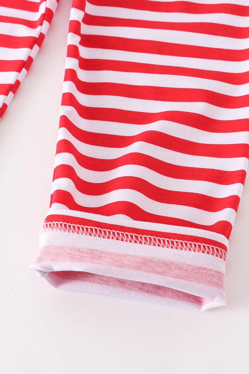 Red Striped Ruffle Santa Applique Girl Set