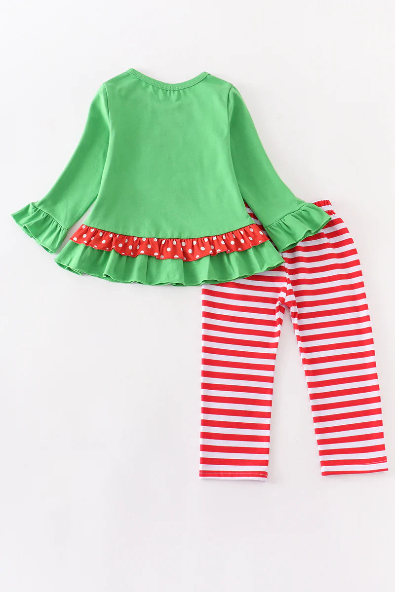 Red Striped Ruffle Santa Applique Girl Set