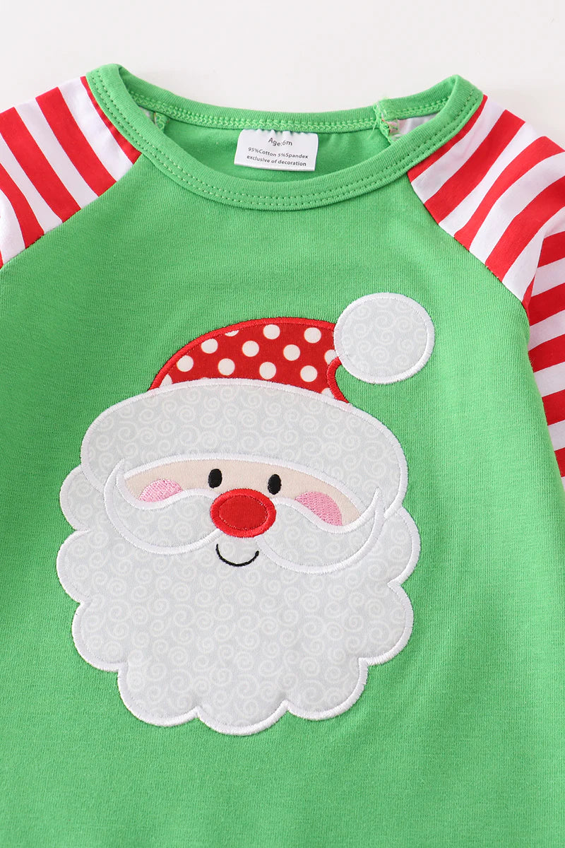 Red Striped Bow Santa Applique Girl Romper