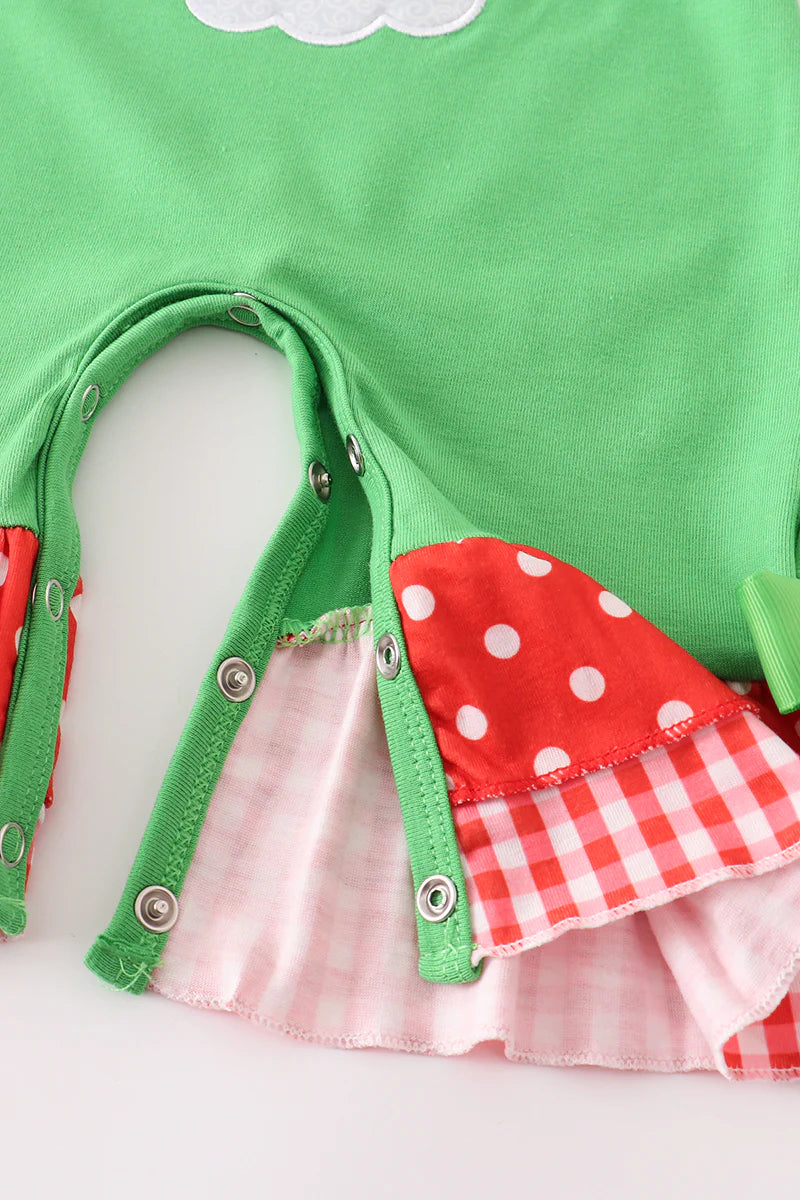 Red Striped Bow Santa Applique Girl Romper