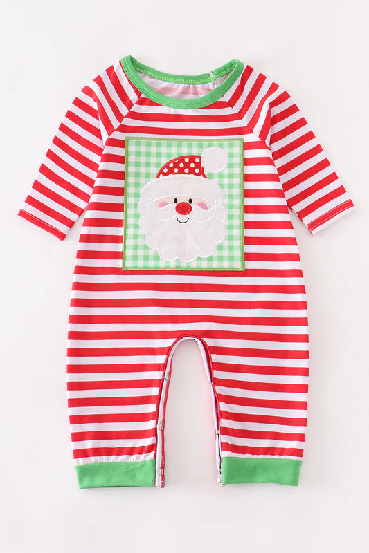 Red Striped Santa Applique Boy Romper