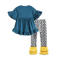 Cobalt and Mustard Hi-Lo Top and Ruffle Pants Set