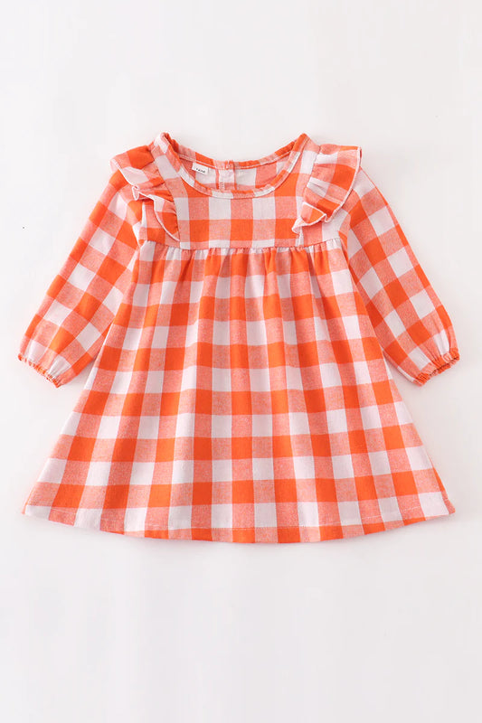 Orange Check Ruffle Dress