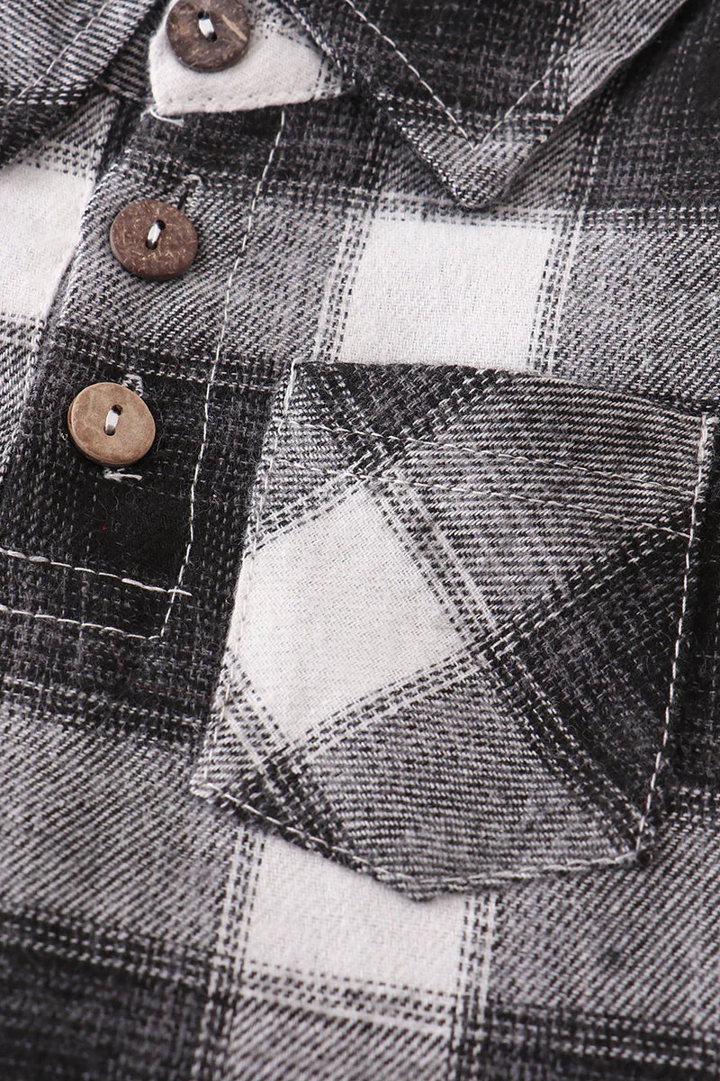 Black Plaid Button Down Boy Romper