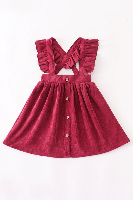 Maroon Velvet Ruffle Suspender Dress