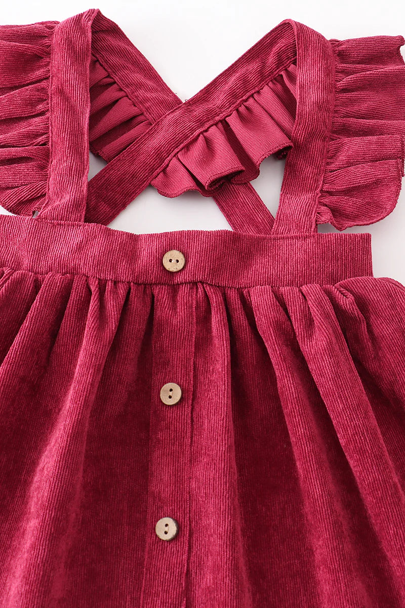 Maroon Velvet Ruffle Suspender Dress