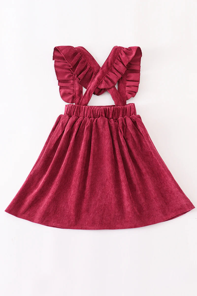 Maroon Velvet Ruffle Suspender Dress