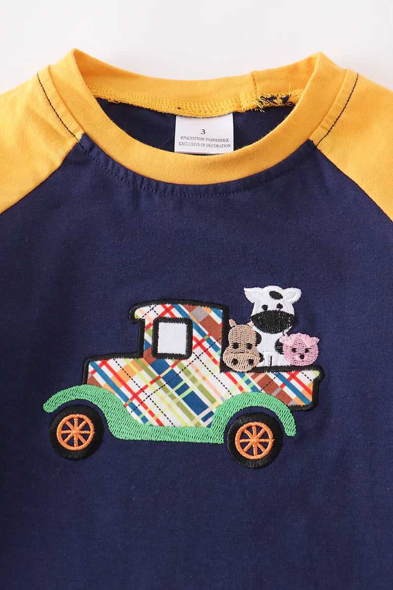 Navy Farm Animal Applique Boy Shirt