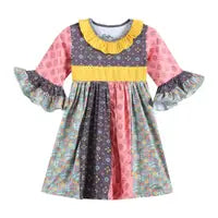 Pink and Purple Multi-Fabric Ruffle Twirl Dress