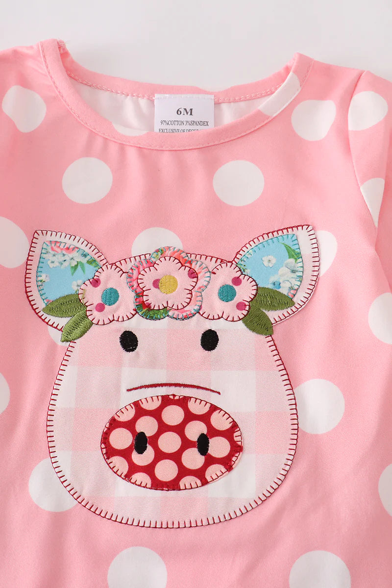 Pink Polkadot Pig Ruffle Baby Romper