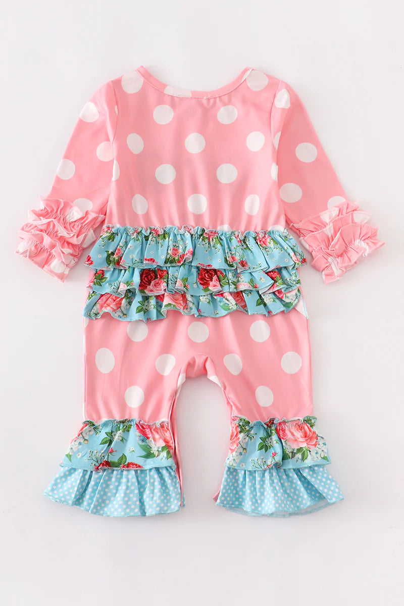 Pink Polkadot Pig Ruffle Baby Romper