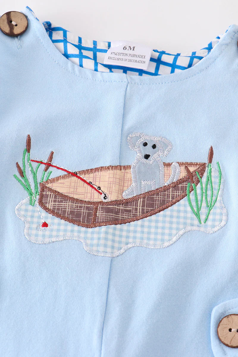 Blue Dog & Boat Applique JonJon
