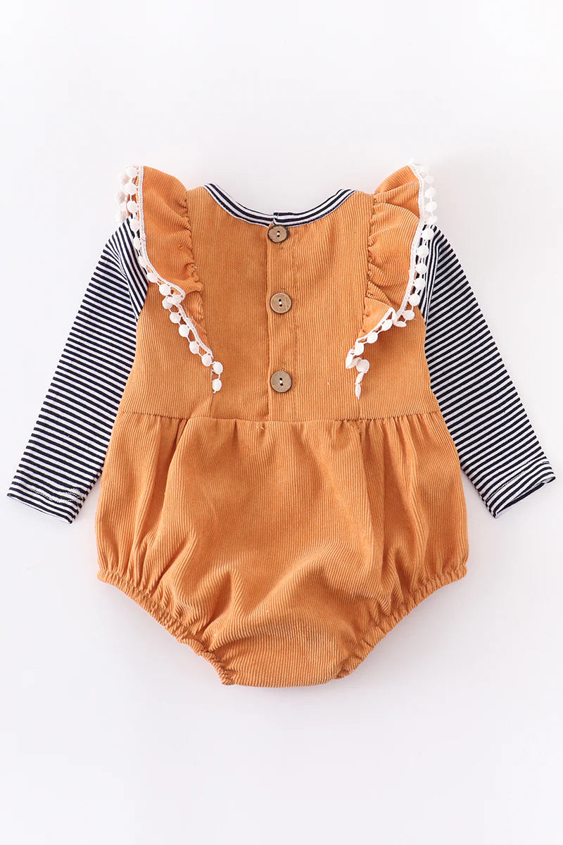 Mustard Rooster Truck Ruffle Baby Onesie