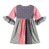 Pink and Purple Multi-Fabric Ruffle Twirl Dress