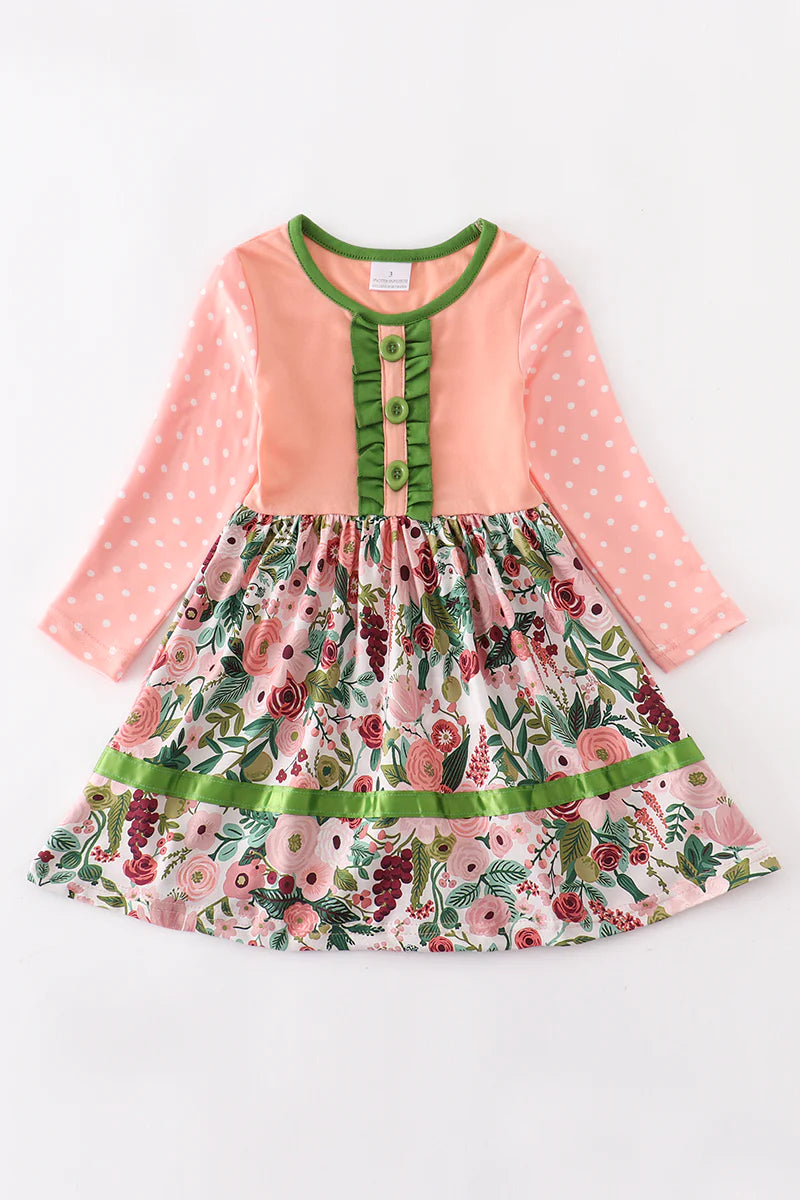 Coral Red Floral Ruffle Dress
