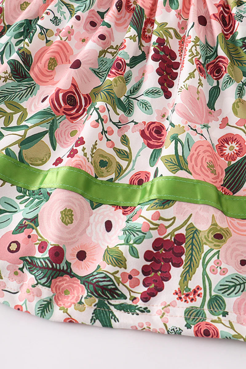 Coral Red Floral Ruffle Dress