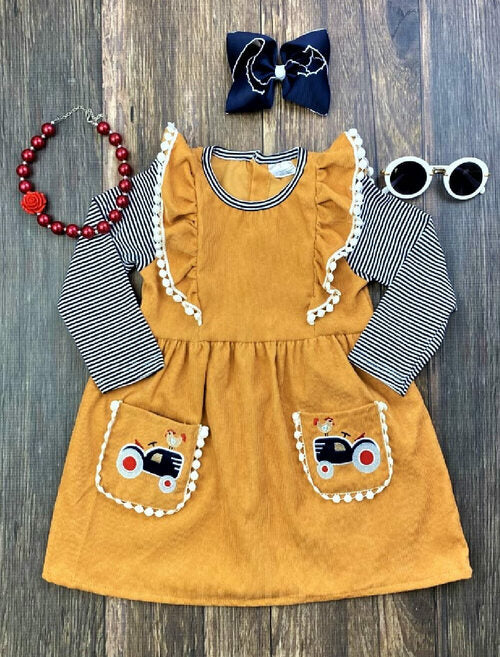 Chicken Tractor Ruffled Corduroy Dress