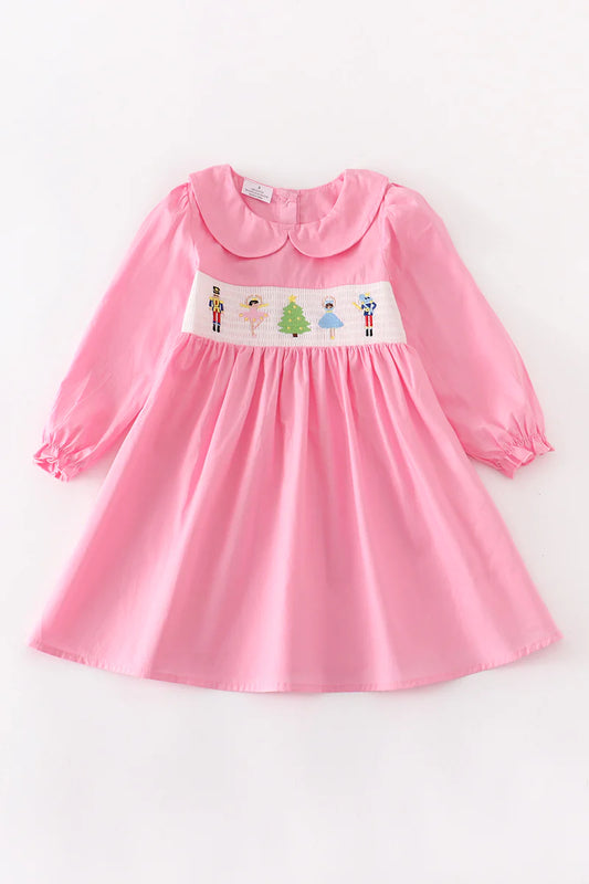 Pink Nutcracker Smocked Girl Dress