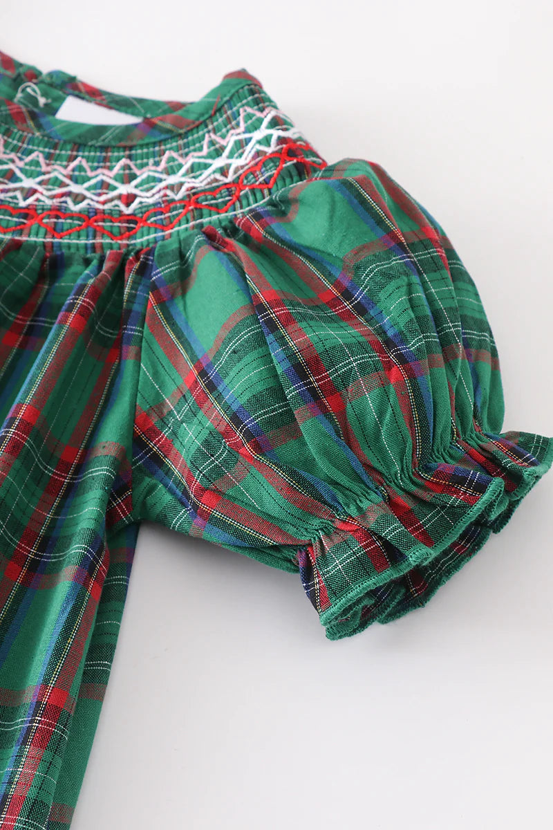 Green Plaid Smocked Dress