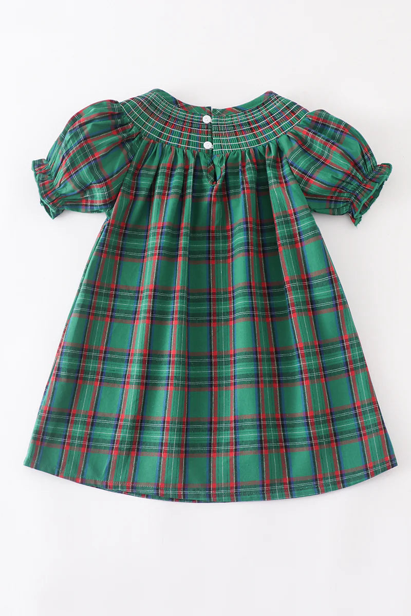 Green Plaid Smocked Dress