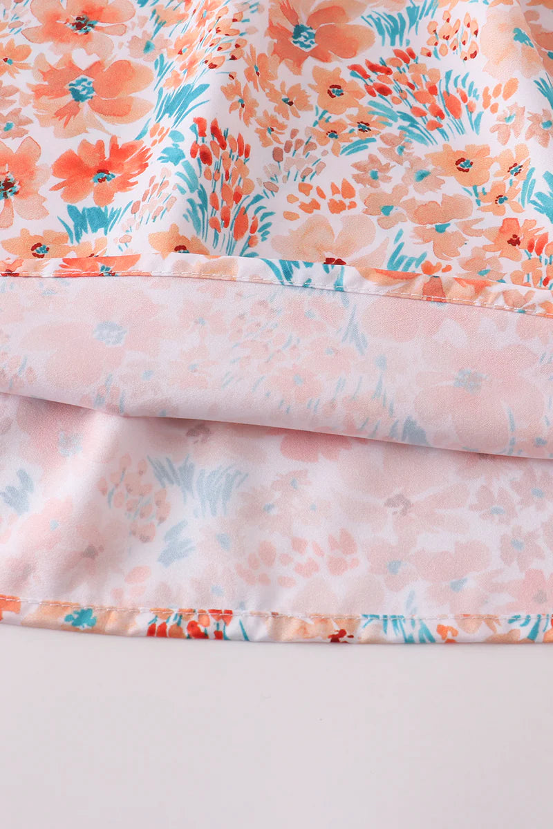 Orange Floral Smocked Ruffle Dress