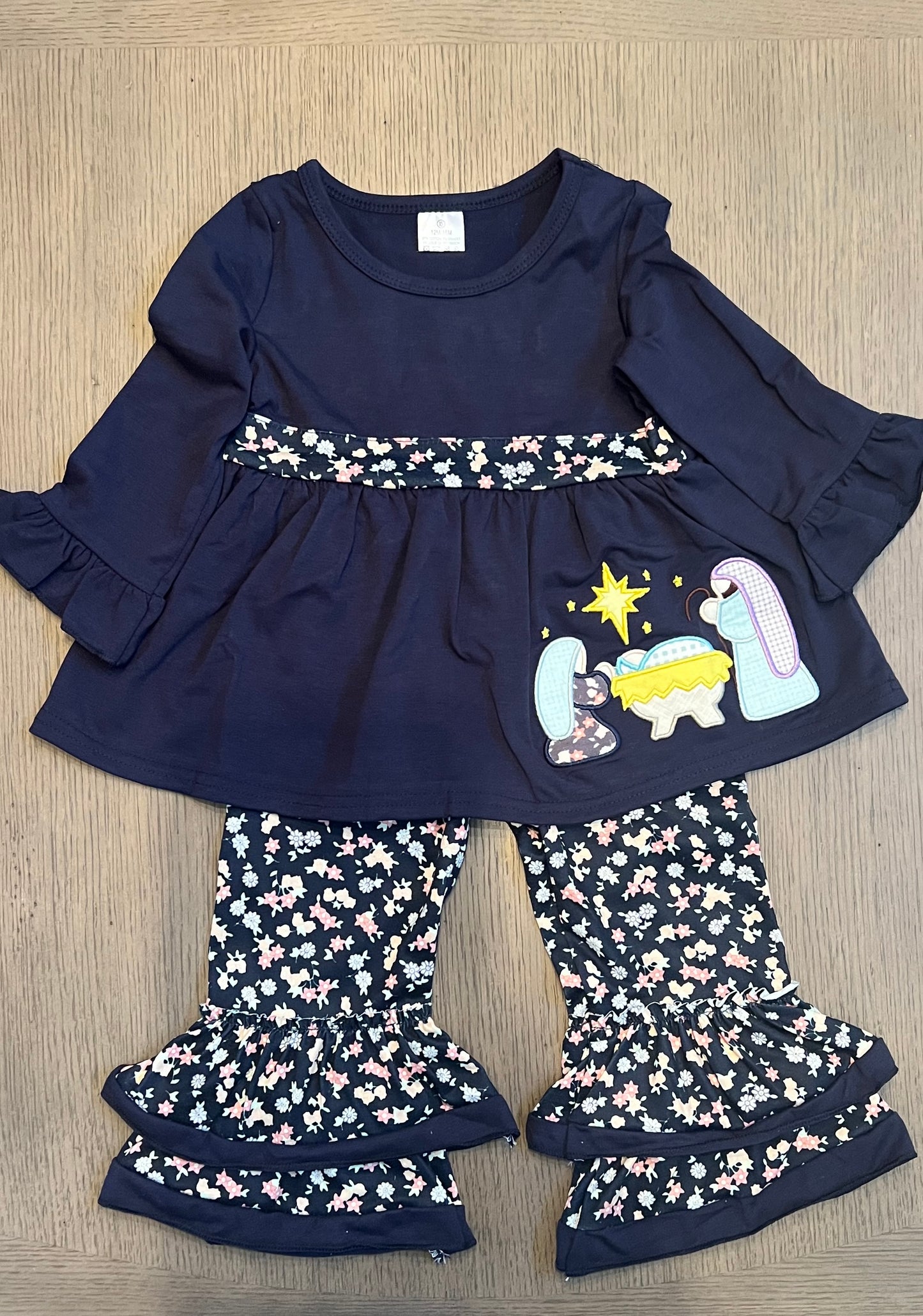 Floral Nativity Girls Pants Set