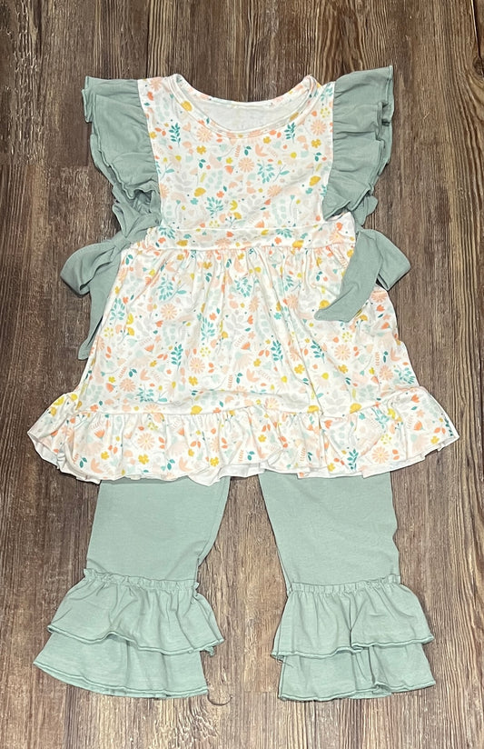 Girls Floral Sage Pants Set