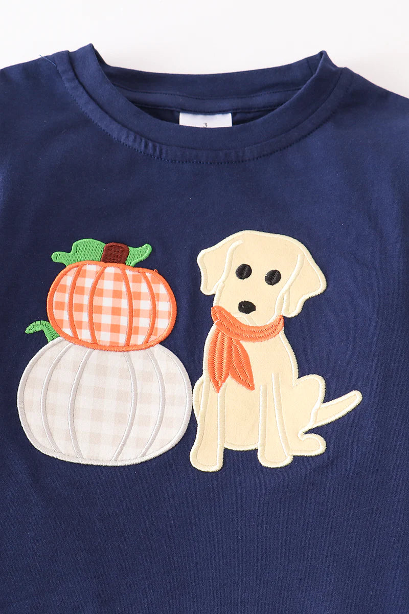 Orange Pumpkin & Dog Applique Boy Set