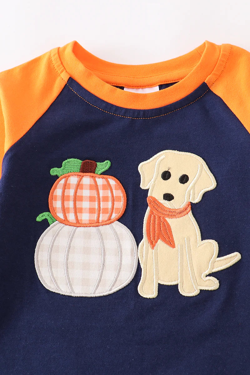 Orange Pumpkin & Dog Applique Romper