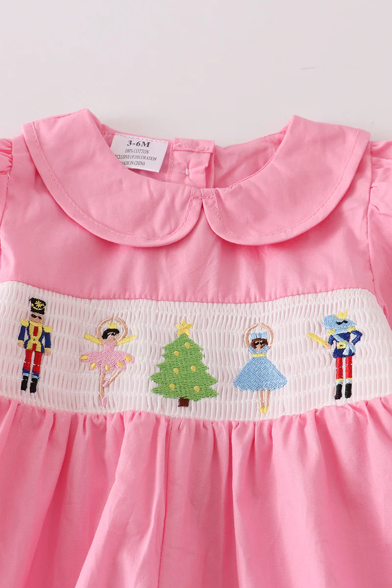 Pink Nutcracker Smocked Baby Romper