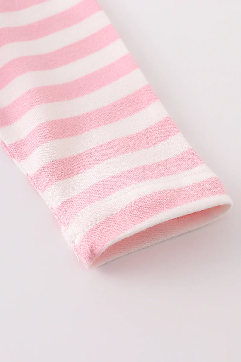 Pink Stripe Santa Applique Ruffle Baby Romper