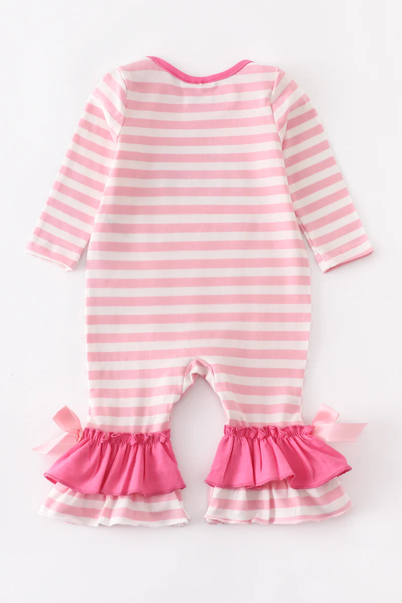 Pink Stripe Santa Applique Ruffle Baby Romper