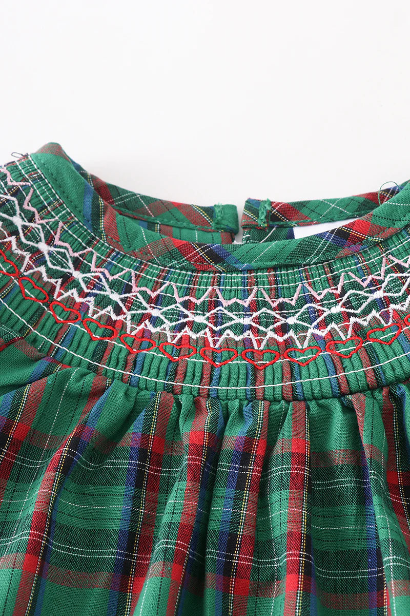 Green Plaid Smocked Romper