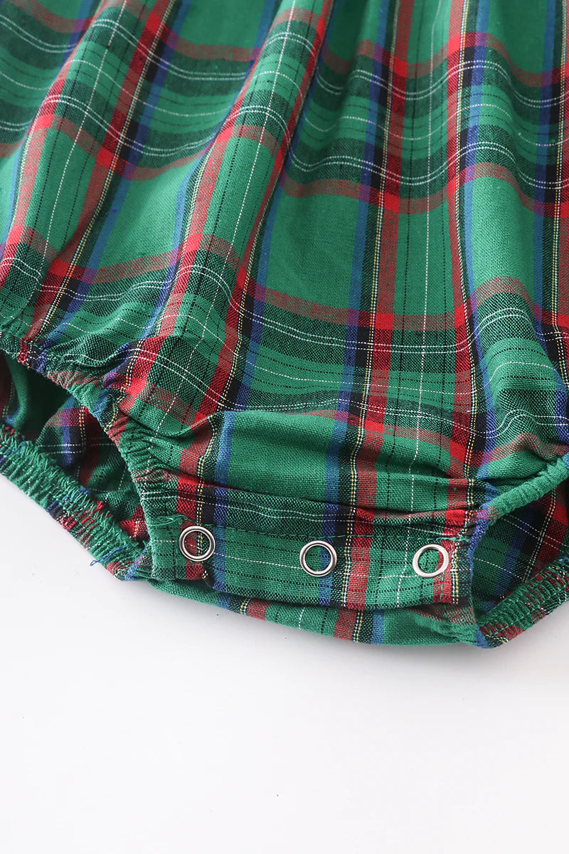 Green Plaid Smocked Romper