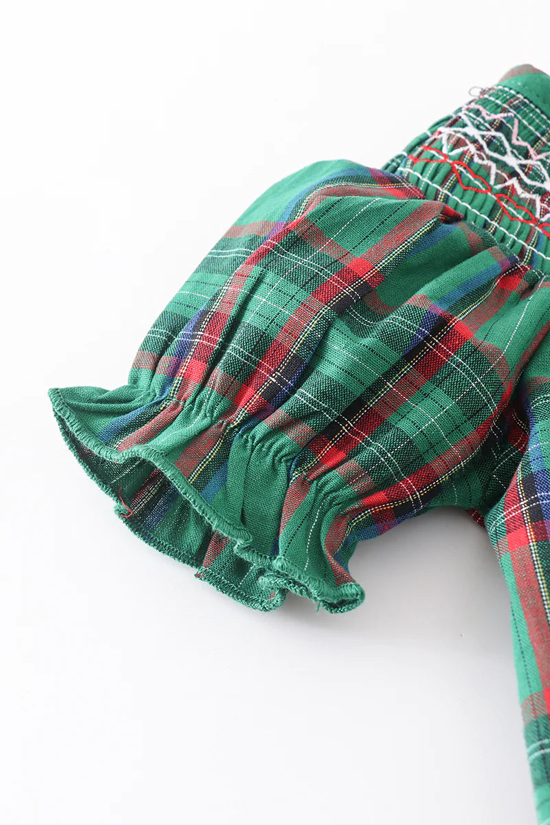 Green Plaid Smocked Romper