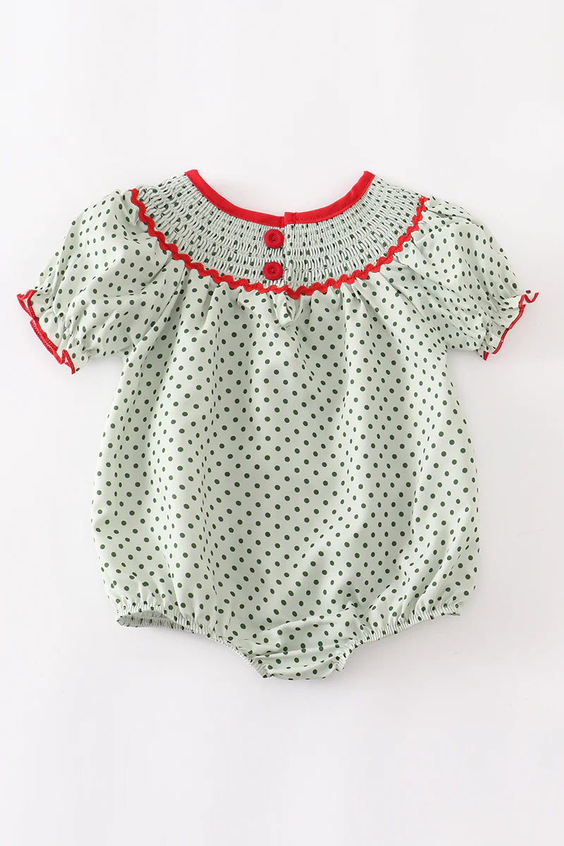 Green Christmas Tree Car Smocked Romper