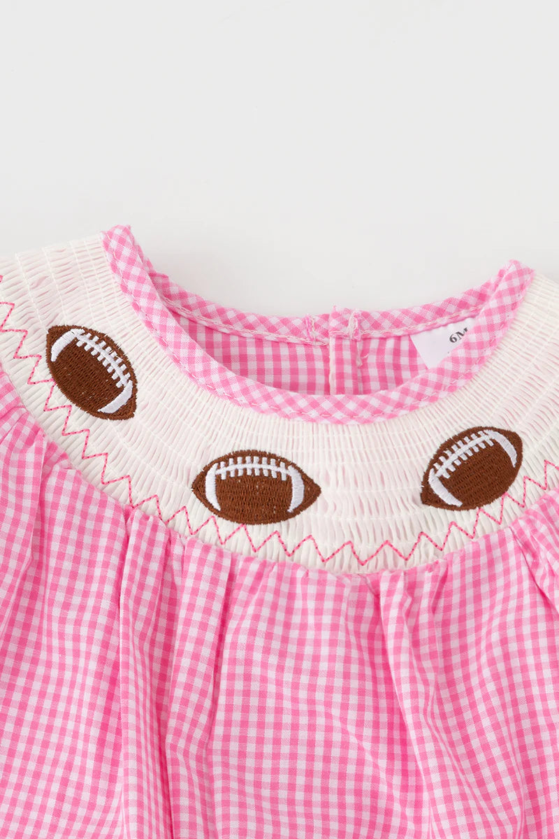 Pink Plaid Football Smocked Baby Romper