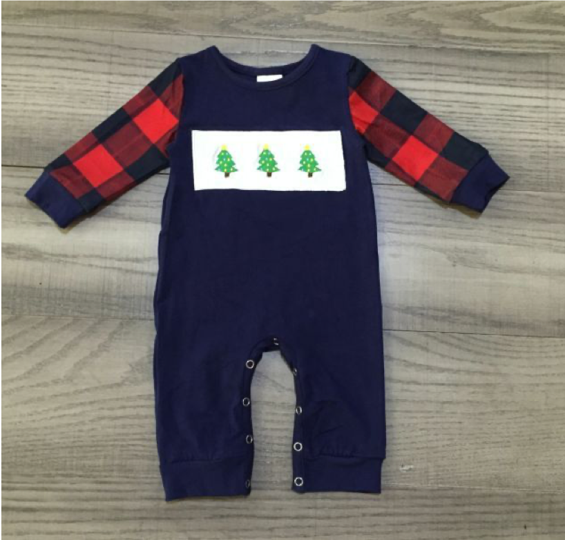 Red Plaid Christmas Tree Boy Romper