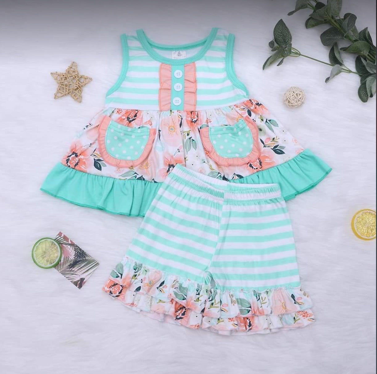 Girls Spring Floral Shorts Set